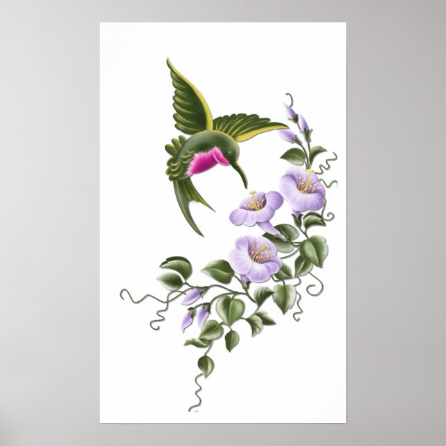 Kolvinkolibri med blommor 1 tryck (Framsidan)