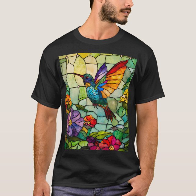 Kolvinkolibri Tiffany-stil fönster T Shirt (Framsida)