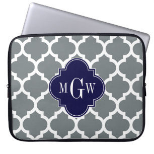 Kolvit Marockansk #5 Marin 3 Initial Monogramm Laptop Fodral