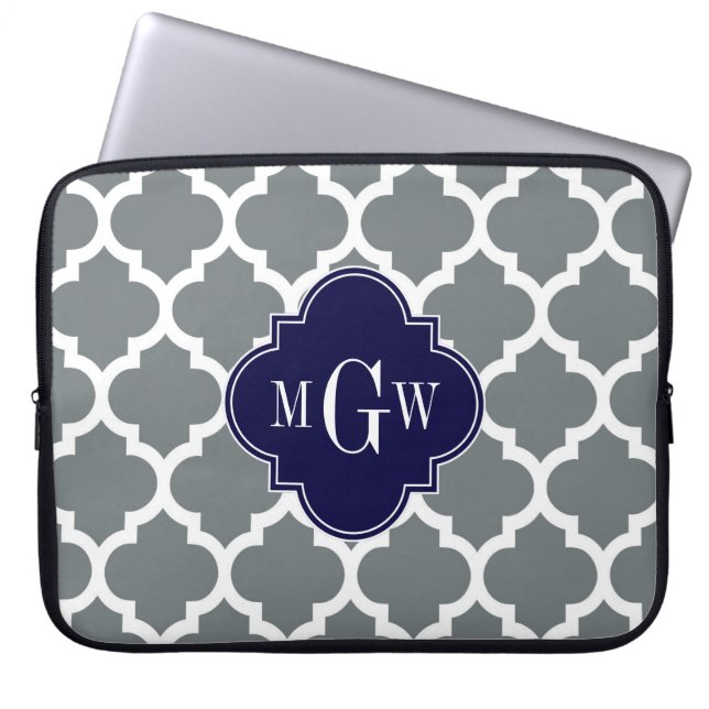 Kolvit Marockansk #5 Marin 3 Initial Monogramm Laptop Fodral (Framsidan)