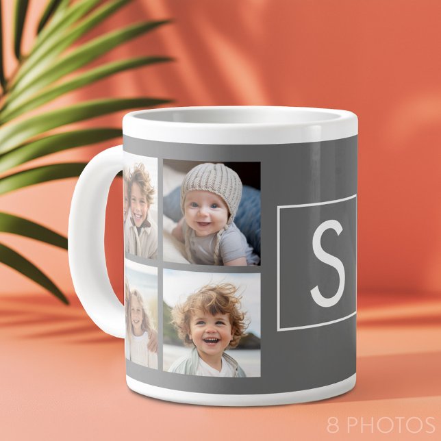 Kolvita 8 Photo Collage Anpassningsbar Monogram Jumbo Mugg (Custom Photo Collage Mug)