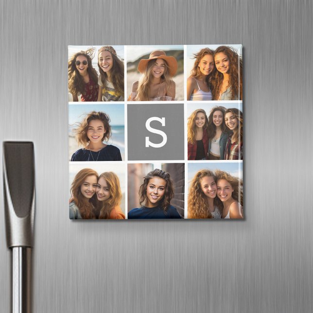 Kolvita 8 Photo Collage Anpassningsbar Monogram Magnet (Personalized fridge magnet with photos and custom text)