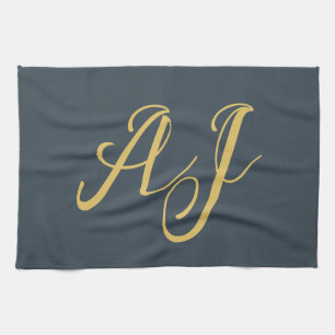 Kolvördad guld färg monogram professionell initial kökshandduk