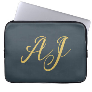 Kolvördad guld färg monogram professionell initial laptop fodral