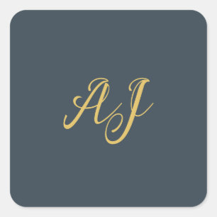 Kolvrid guld färg monogram professionell initial fyrkantigt klistermärke
