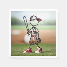 Kolvstickfigur Basebollspelare I Röda Sneakers Pappersservett