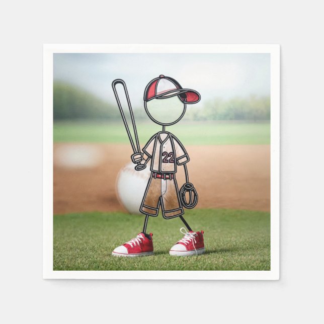 Kolvstickfigur Basebollspelare I Röda Sneakers Pappersservett (Framsidan)