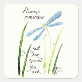 Kom alltid ihåg text i Dragonfly för vintagens vat Fyrkantigt Klistermärke