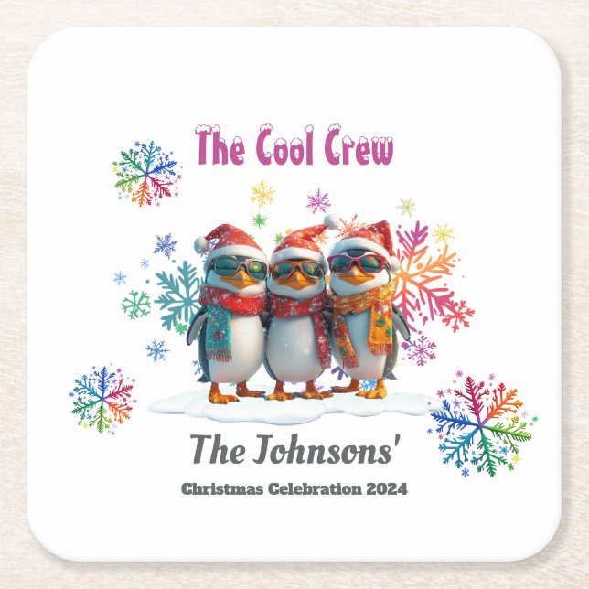Kom Chill med Coolest Crew runt jul Underlägg Papper Kvadrat (Framsidan)
