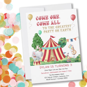 Kom En Kom Alla circus Thecke Barns födelsedag Inbjudningar