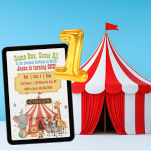 Kom en, kom alla, Största 1:a Cirkus-födelsedagen Inbjudningar
