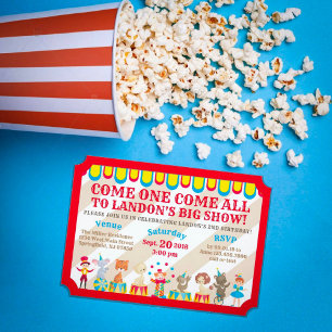 Kom en kom hela Circus Biljett födelsedag Inbjudningar