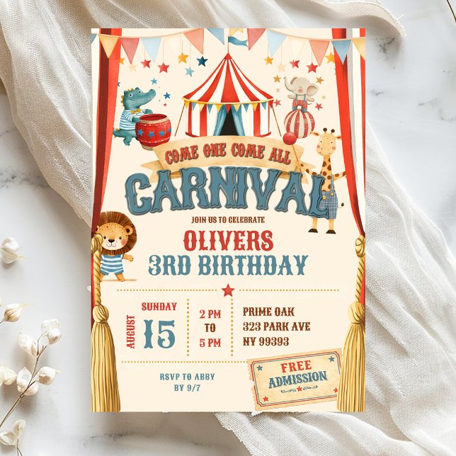 Kom Ett Kom Alla Karneval Födelsedag Inbjudningar (Skapare uppladdad)