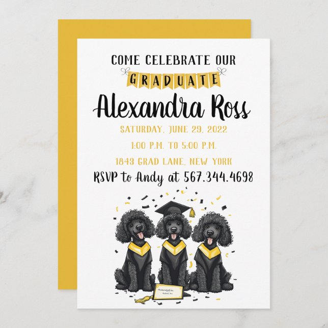 Kom firar vår Student Standard Pudel Hundar Inbjudningar (Fram/baksida)