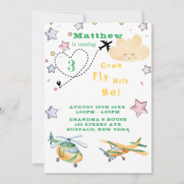 Kom Fly with Me Aircraft Boy Födelsedagsfest Meddelande