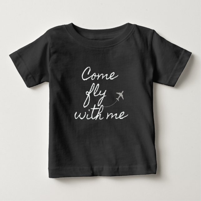 "Kom Fly with Me" Baby T-shirt Black (Framsida)