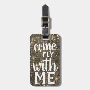 Kom flyger med mig Metallic Guld Glitter Travel Di Bagagebricka