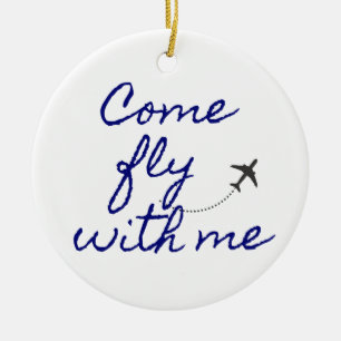 Kom flyger med mig, ornament vit/marin minimalist