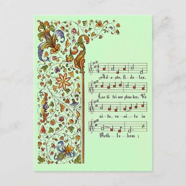 Kom för fideles för adeste för julhälsningvykort helg vykort (Framsida)