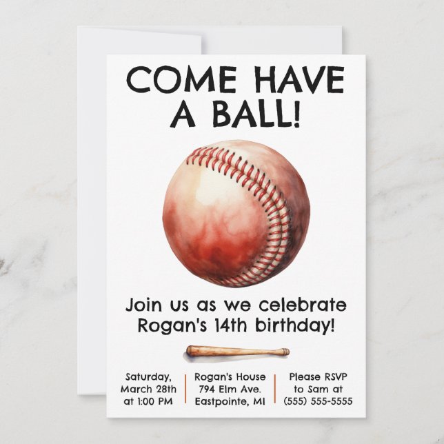 Kom Ha en Boll! Baseball Födelsedagsfest Inbjudningar (Framsida)