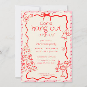 Kom hänga ut Whimsical Red Rosa jul Party Inbjudningar