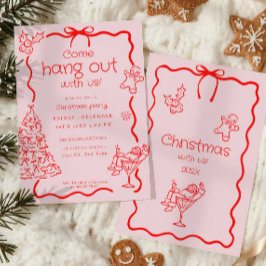 Kom hänga ut Whimsical Red Rosa jul Party Inbjudningar