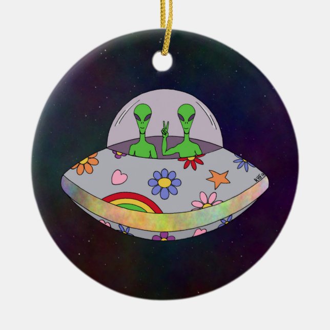 Kom i Peace UFO Julgransprydnad Keramik (Framsidan)