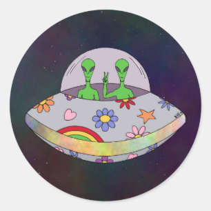 Kom i Peace UFO Runt Klistermärke