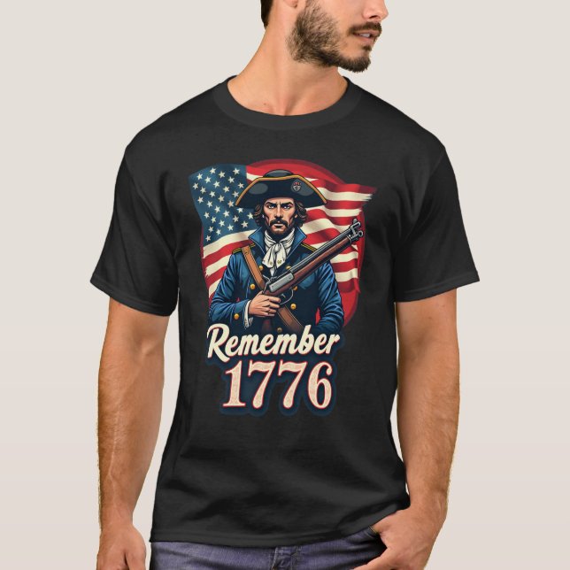 Kom ihåg 1776 Patriotic Soldier T-Shirt för manar (Framsida)