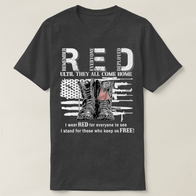 Kom ihåg alla Veteran Deployed RED Fredag (20) T Shirt (Design framsida)