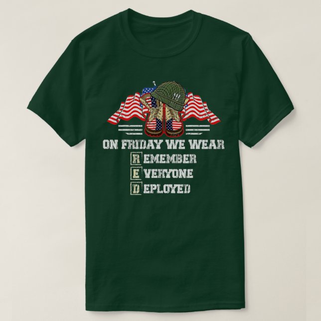Kom ihåg alla Veteran Deployed RED Fredag (6) T Shirt (Design framsida)