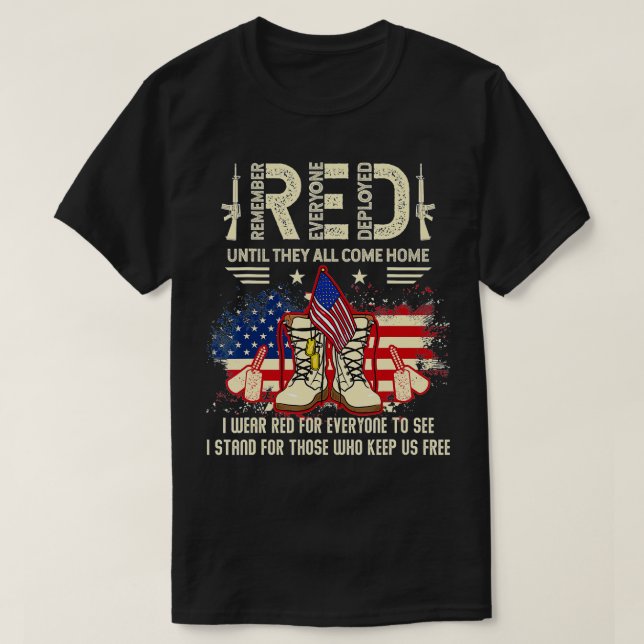 Kom ihåg alla Veteran Deployed RED Fredag (91) T Shirt (Design framsida)