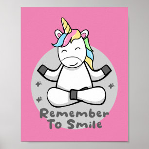 Kom ihåg att le Kawaii lycklig unicorn som gör yog Poster