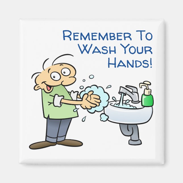 Kom ihåg att Tvätta Tecknaden Händer Magnet (Framsidan)
