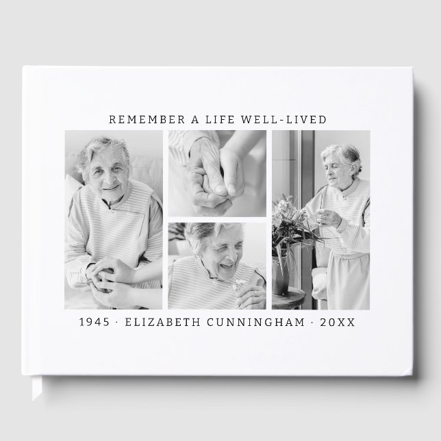 Kom ihåg en levande modern enkel 4-fotosamling gästböcker (Framsida)