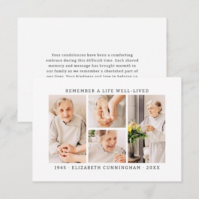 Kom ihåg en levande modern enkel 4-fotosamling tack kort (Fram/baksida)