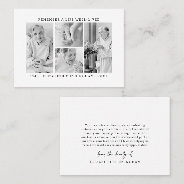 Kom ihåg en levande modern enkel 4-fotosamling visitkort (Fram/baksida)