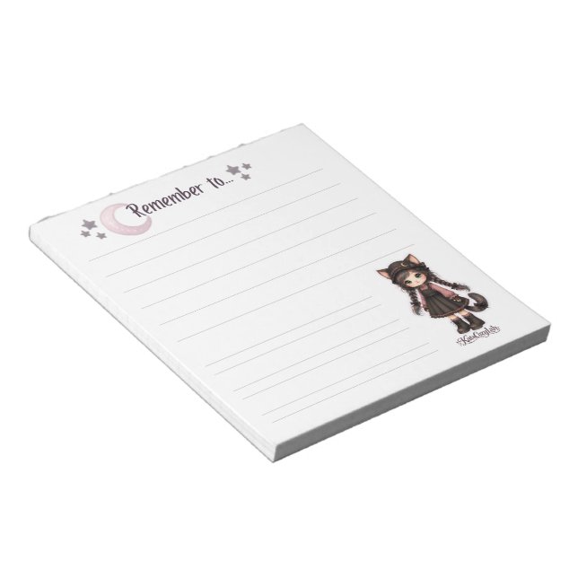 Kom ihåg - Goth Cat Moon Notepad Anteckningsblock (Vinklad)