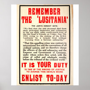 Kom ihåg "Lusitania"_Propaganda-Poster Poster