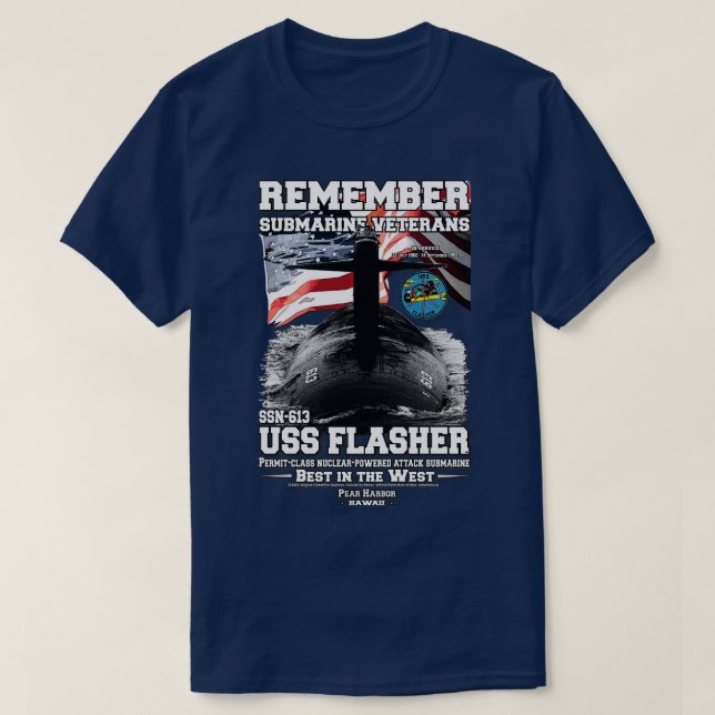 Kom ihåg USS Flasher SSN613-ubåt T Shirt (Design framsida)