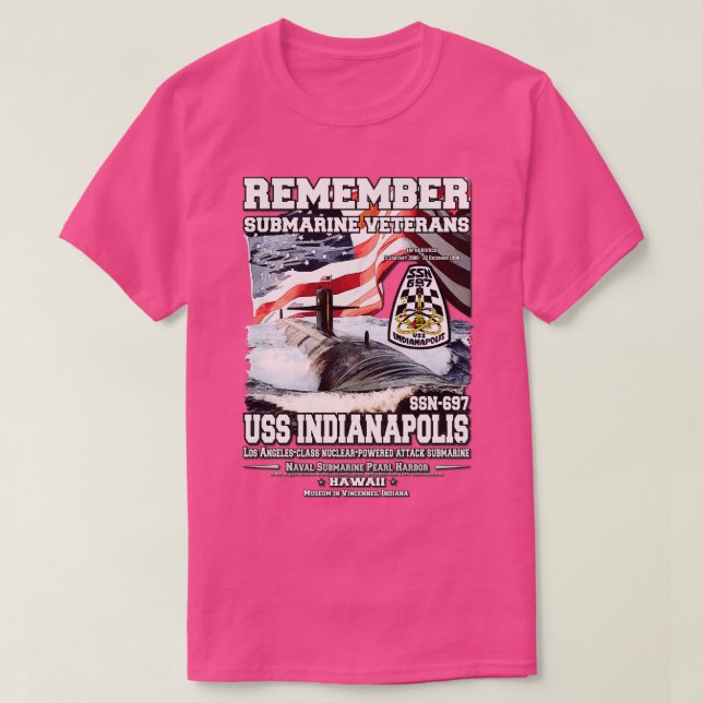 Kom ihåg USS Indianapolis SSN697 Submarine veteran T Shirt (Design framsida)