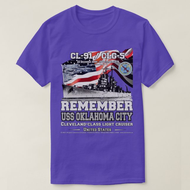 Kom ihåg USS Oklahoma City CL91 US Navy Cruiser T Shirt (Design framsida)