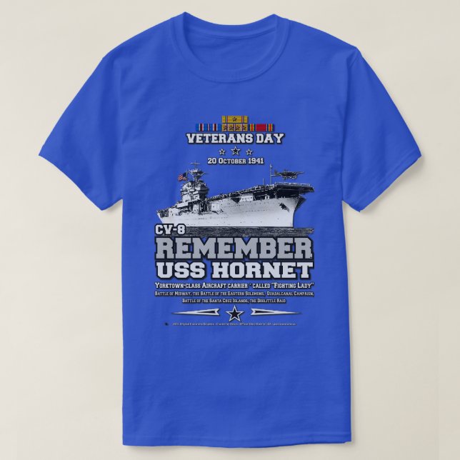 Kom ihåg USS Yorktown CV5-flygplanet Veteran T Shirt (Design framsida)
