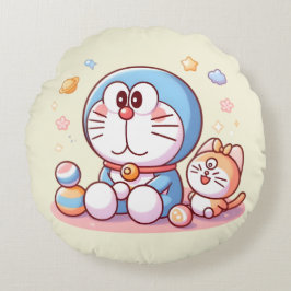 Kom Kom Katt Och Doraemon Rund Kudde