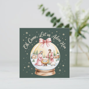 Kom låt oss tillbe Honom Jesus Xmas Rosa Coquette Julkort