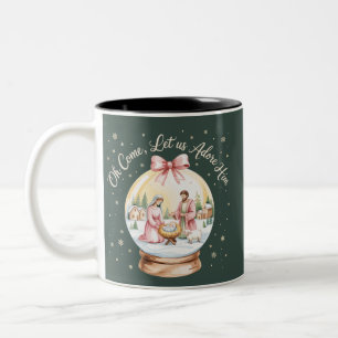 Kom låt oss tillbe Honom Jesus Xmas Rosa Coquette Två-Tonad Mugg