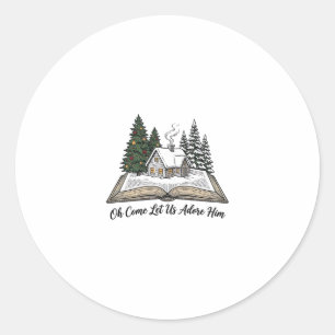Kom låt oss tillbe Honom Julbok Design_1 Runt Klistermärke