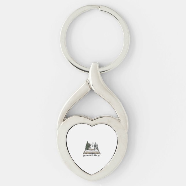 Kom låt oss tillbe Honom Julbok Design_1 Twisted Heart Silverfärgad Nyckelring (Framsidan)