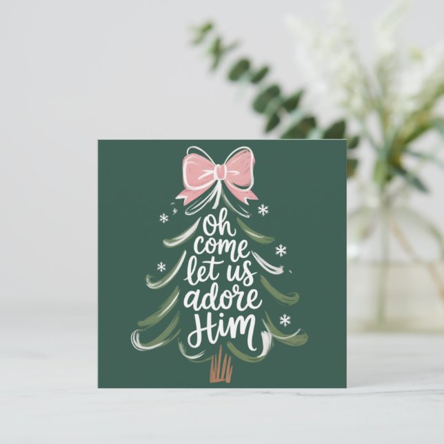 Kom låt oss tillbe Honom Kristna jul religiös Julkort (Stående Fram)