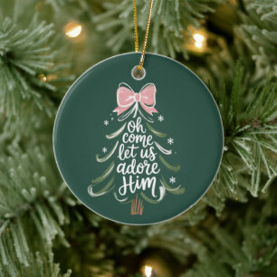 Kom låt oss tillbe Honom Kristna Xmas Religiösa Julgransprydnad Keramik